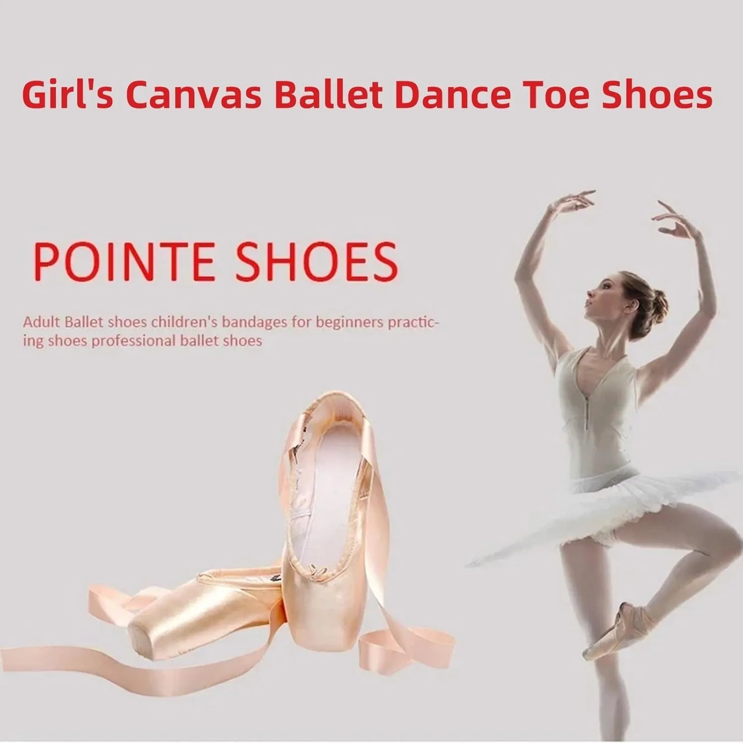 Women's Ballerina Shoes, Professional Women's Pointe Shoes for Girls, Girls Satin Dance Flats, for Dance Class & Home Practice(Red,31 EU)