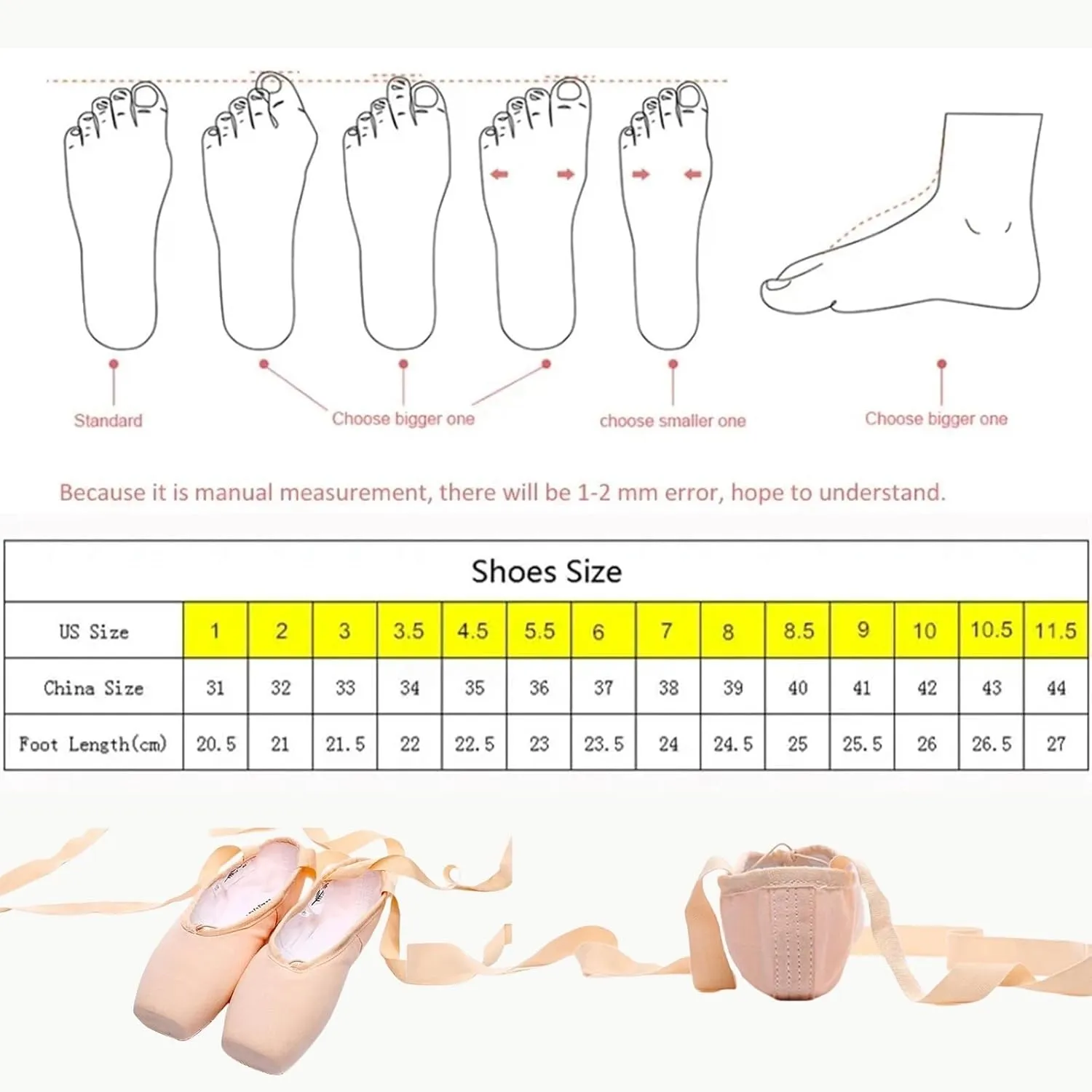 Women's Ballerina Shoes, Professional Women's Pointe Shoes for Girls, Girls Satin Dance Flats, for Dance Class & Home Practice(Red,31 EU)
