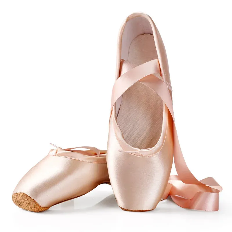 Women's Ballet Pointe Dance Shoes with Ribbons - Child & Adult Sizes Ballet Sneakers