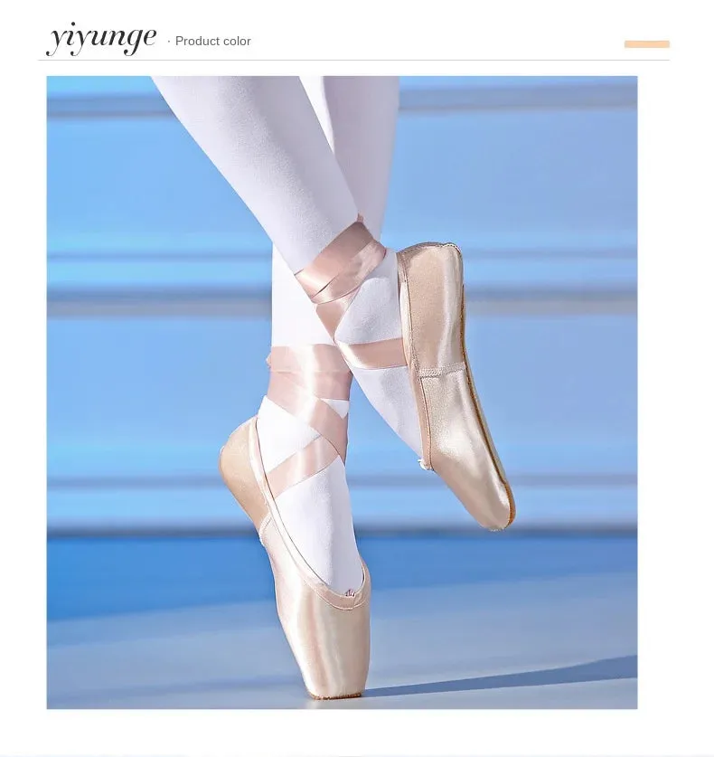 Women's Ballet Pointe Dance Shoes with Ribbons - Child & Adult Sizes Ballet Sneakers