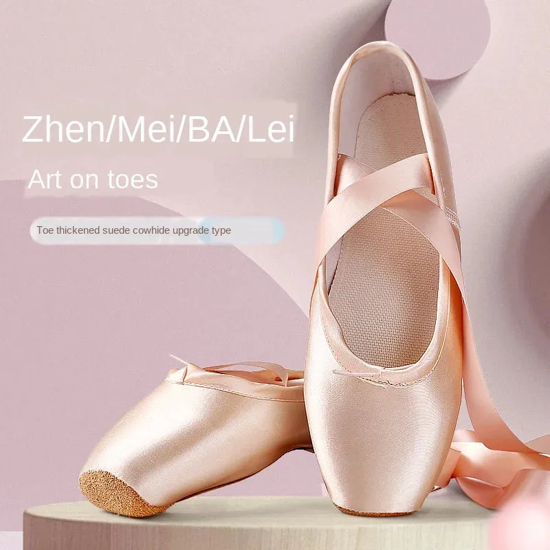 Women's Ballet Pointe Dance Shoes with Ribbons - Child & Adult Sizes Ballet Sneakers