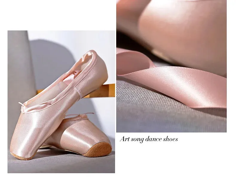 Women's Ballet Pointe Dance Shoes with Ribbons - Child & Adult Sizes Ballet Sneakers