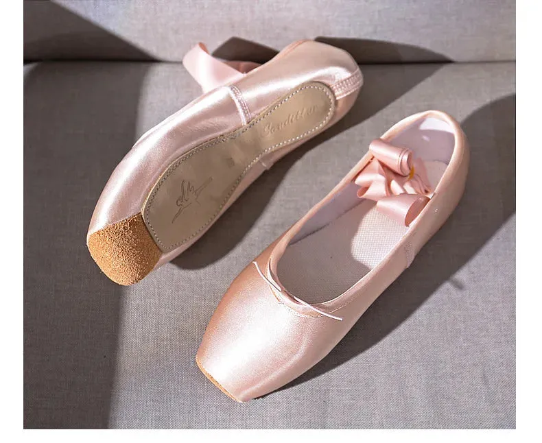 Women's Ballet Pointe Dance Shoes with Ribbons - Child & Adult Sizes Ballet Sneakers