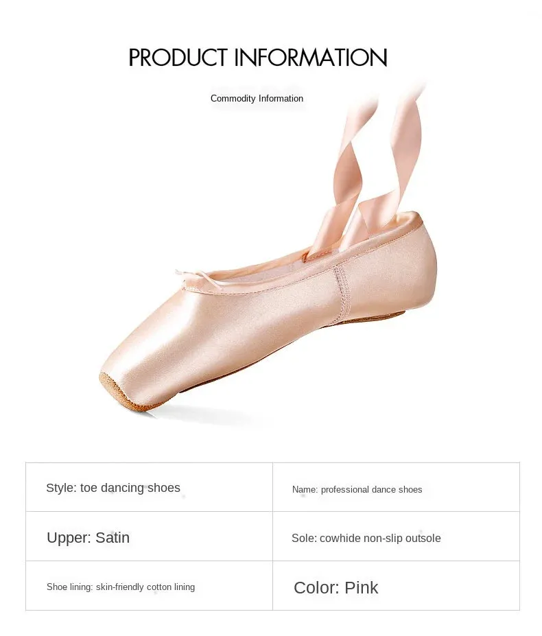 Women's Ballet Pointe Dance Shoes with Ribbons - Child & Adult Sizes Ballet Sneakers