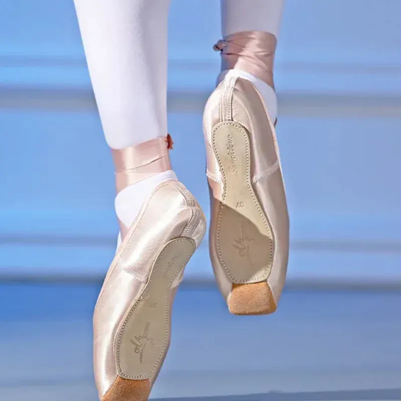 Women's Ballet Pointe Dance Shoes with Ribbons - Child & Adult Sizes Ballet Sneakers