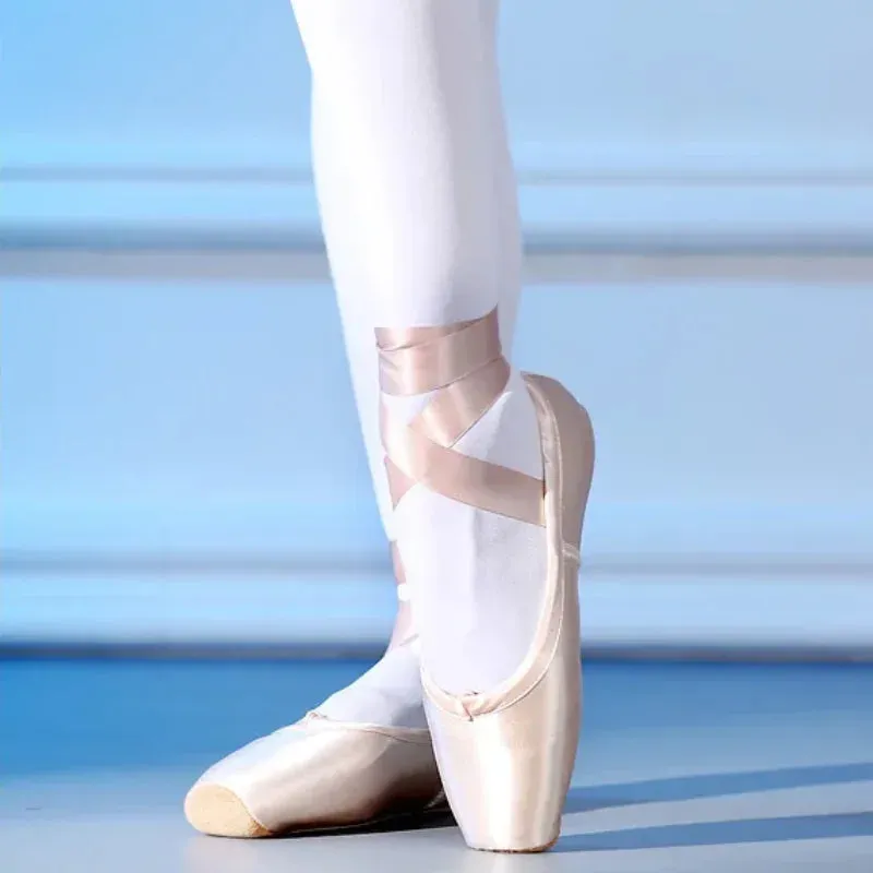 Women's Ballet Pointe Dance Shoes with Ribbons - Child & Adult Sizes Ballet Sneakers