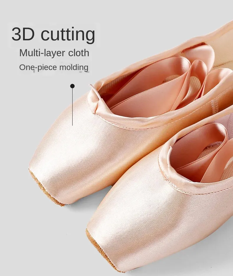 Women's Ballet Pointe Dance Shoes with Ribbons - Child & Adult Sizes Ballet Sneakers