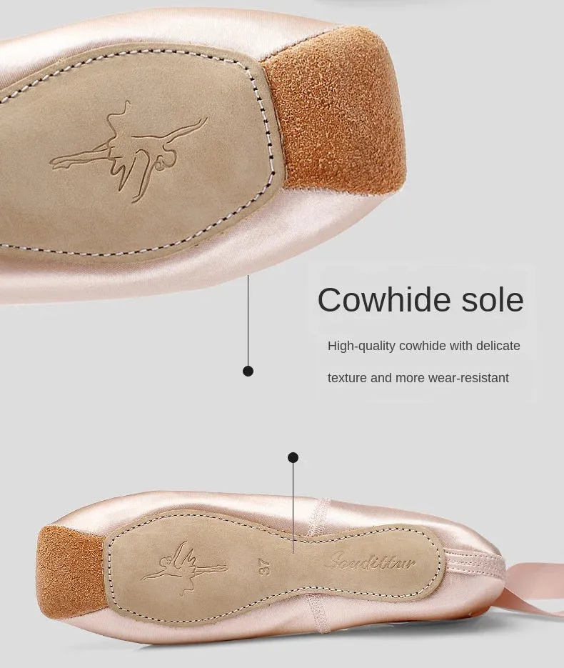 Women's Ballet Pointe Dance Shoes with Ribbons - Child & Adult Sizes Ballet Sneakers