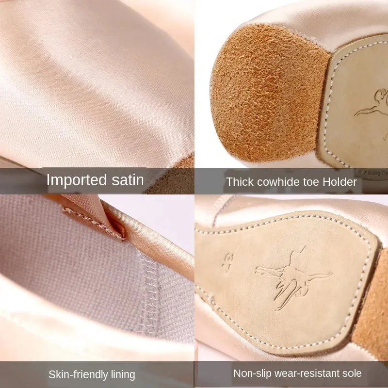 Women's Ballet Pointe Dance Shoes with Ribbons - Child & Adult Sizes Ballet Sneakers