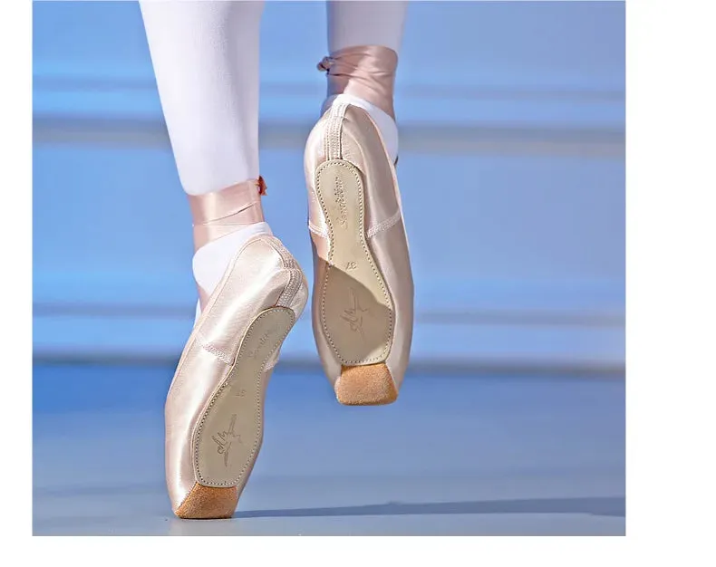 Women's Ballet Pointe Dance Shoes with Ribbons - Child & Adult Sizes Ballet Sneakers