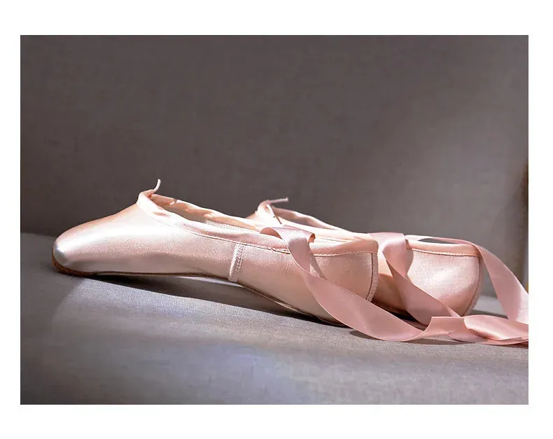 Women's Ballet Pointe Dance Shoes with Ribbons - Child & Adult Sizes Ballet Sneakers