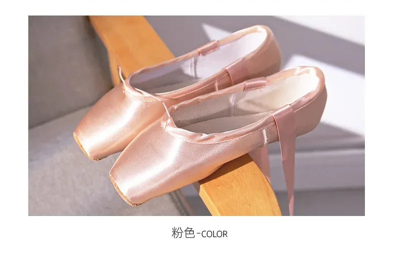 Women's Ballet Pointe Dance Shoes with Ribbons - Child & Adult Sizes Ballet Sneakers