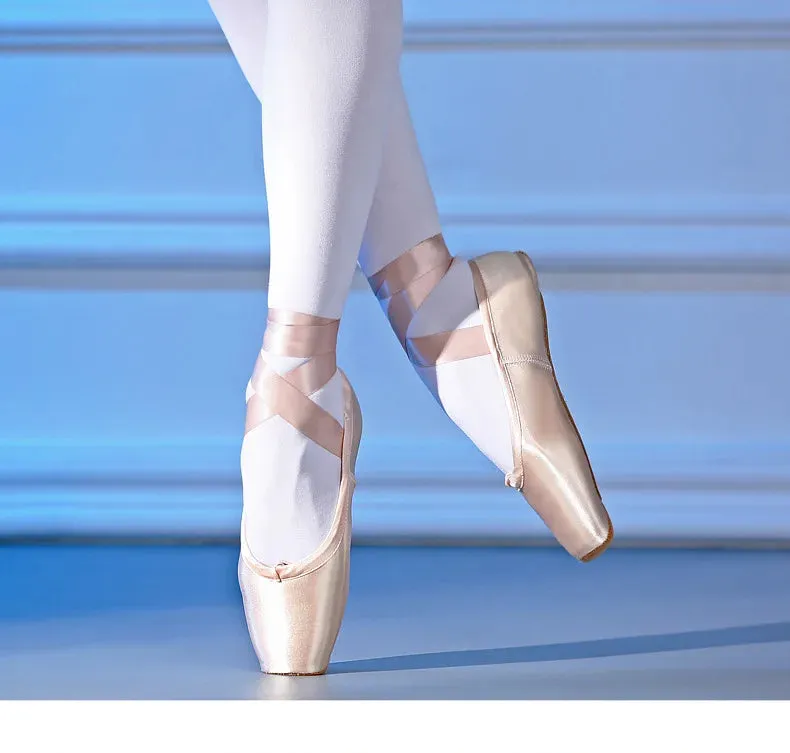 Women's Ballet Pointe Dance Shoes with Ribbons - Child & Adult Sizes Ballet Sneakers