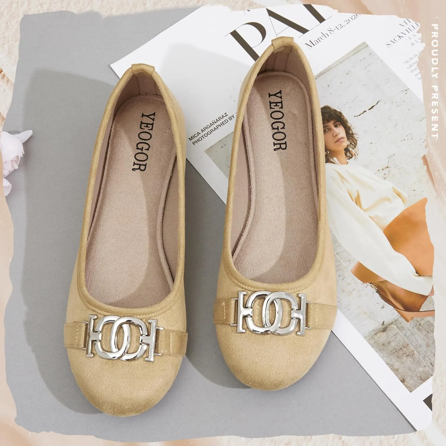 Women's Ballet Shoes Comfortable Slip on Round Toe Flat Casual Shoes for Walking, Driving, Dressy