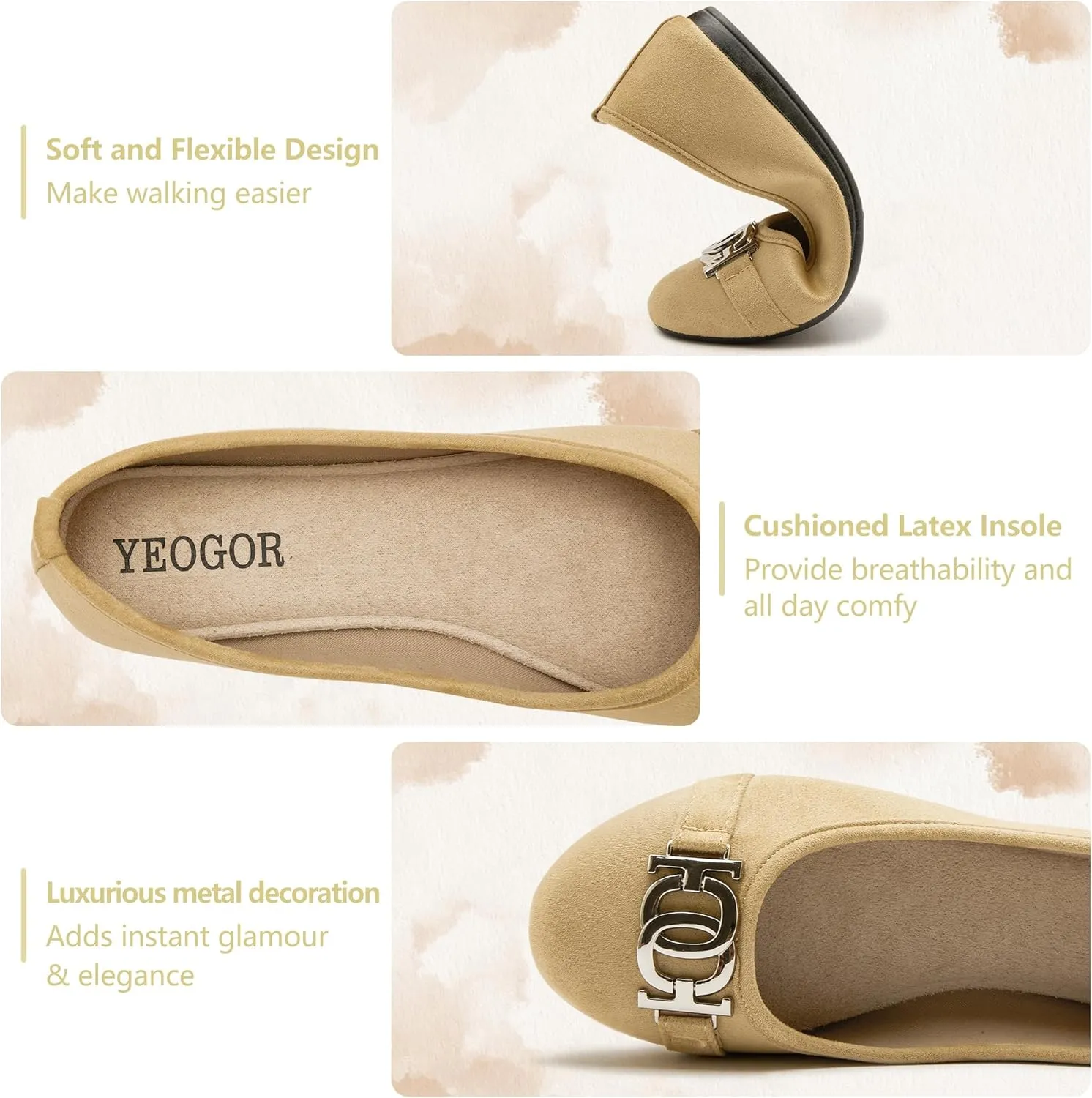 Women's Ballet Shoes Comfortable Slip on Round Toe Flat Casual Shoes for Walking, Driving, Dressy