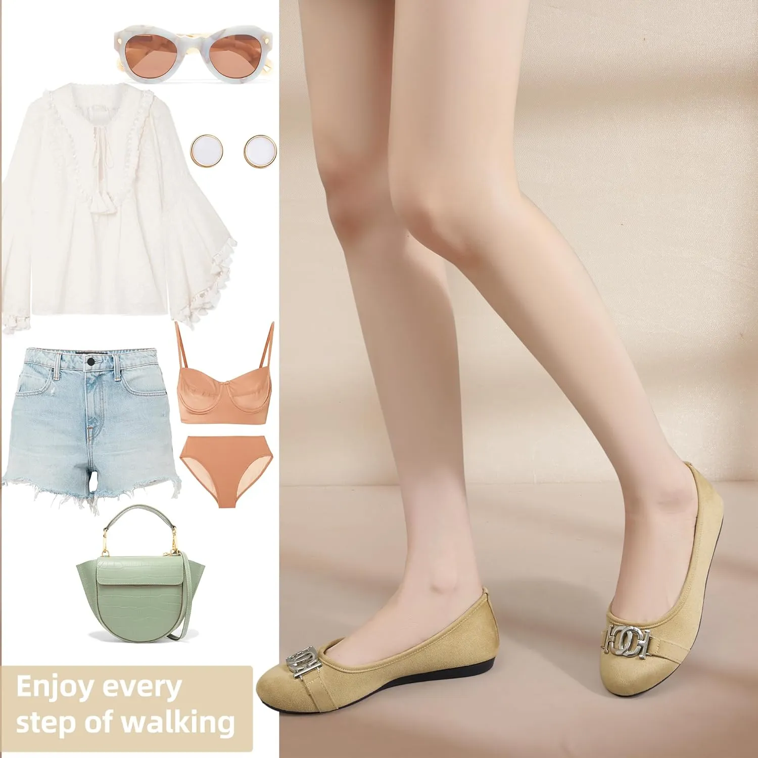 Women's Ballet Shoes Comfortable Slip on Round Toe Flat Casual Shoes for Walking, Driving, Dressy