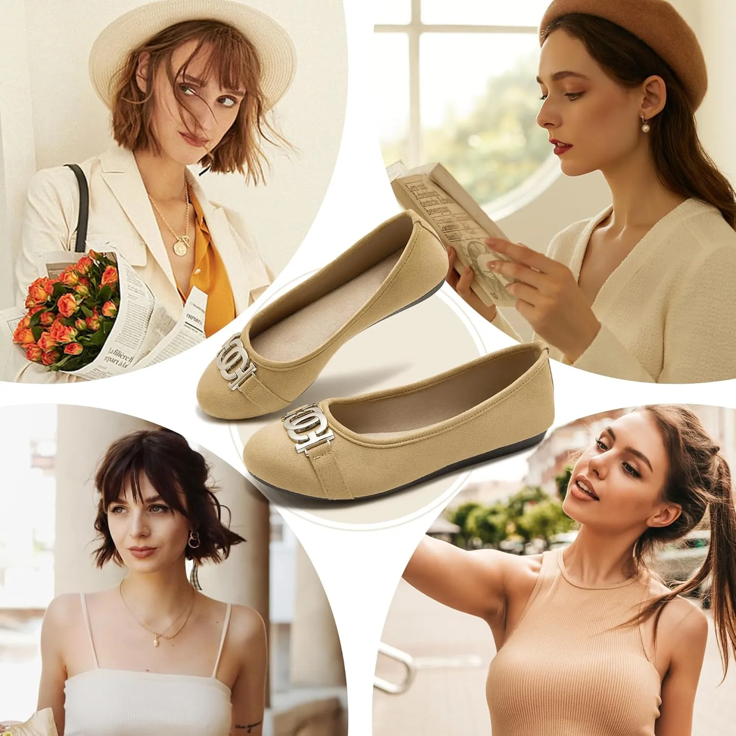 Women's Ballet Shoes Comfortable Slip on Round Toe Flat Casual Shoes for Walking, Driving, Dressy