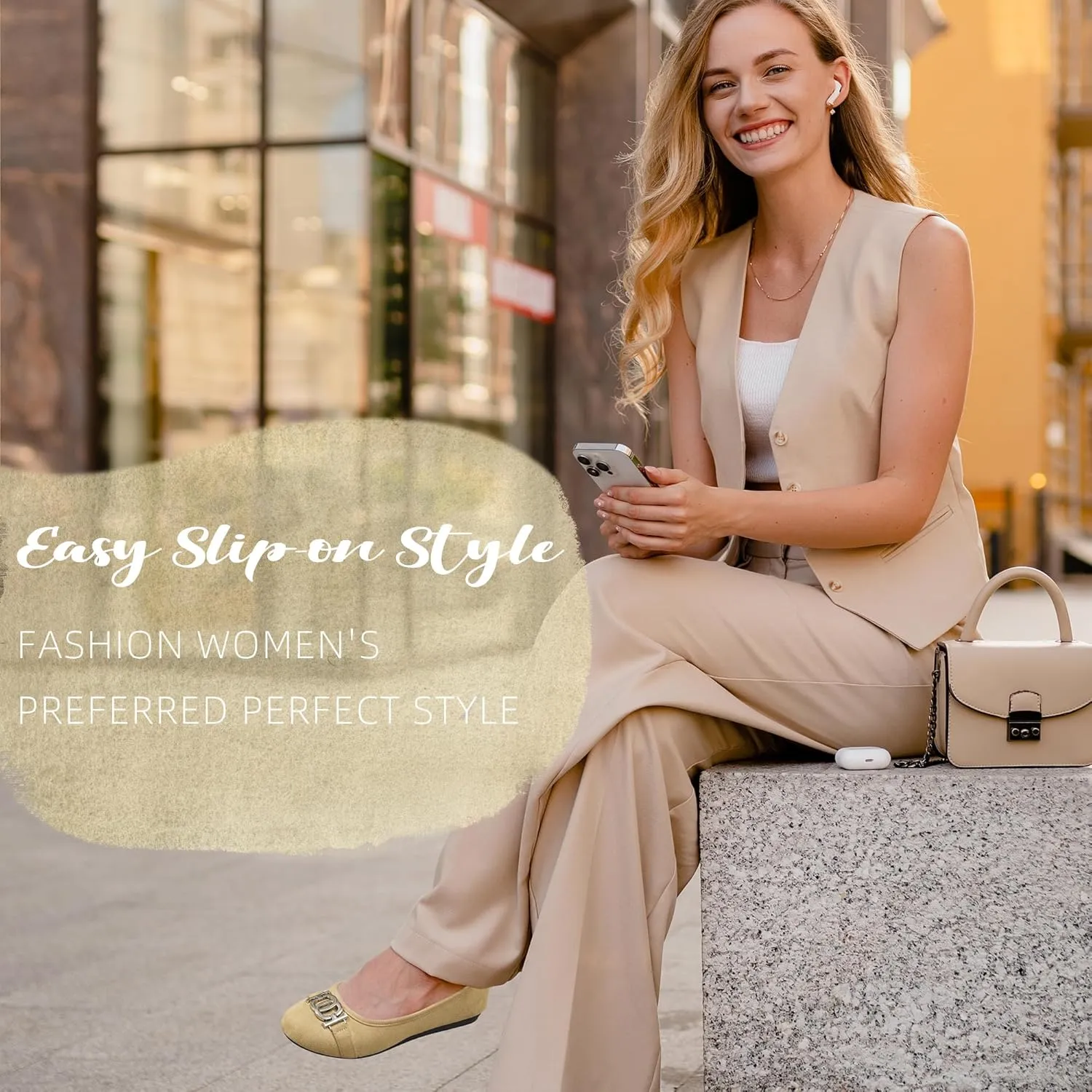 Women's Ballet Shoes Comfortable Slip on Round Toe Flat Casual Shoes for Walking, Driving, Dressy