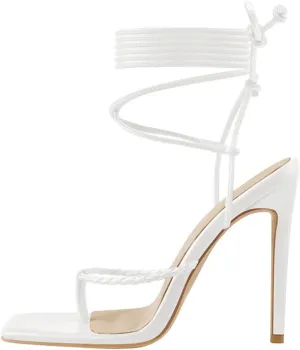 Women's Black Cross-Tied Sandals - Thin High Heel Fashion Party Shoes