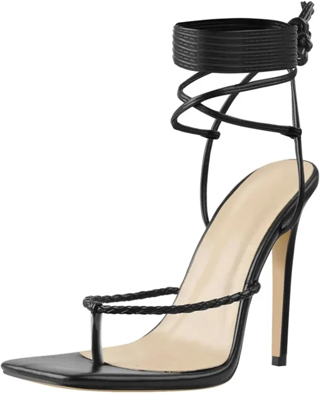 Women's Black Cross-Tied Sandals - Thin High Heel Fashion Party Shoes