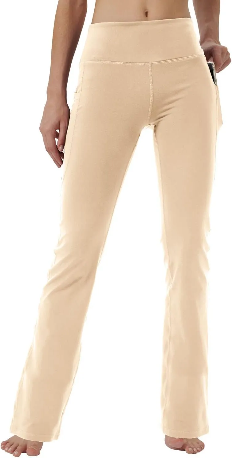 Women's Bootleg Yoga Pants with Hidden Pockets Tummy Control Running Legging Long Bootcut