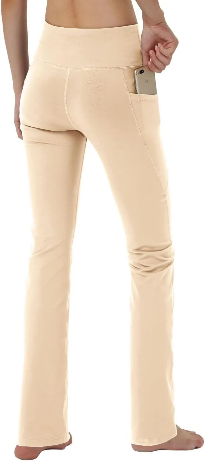 Women's Bootleg Yoga Pants with Hidden Pockets Tummy Control Running Legging Long Bootcut
