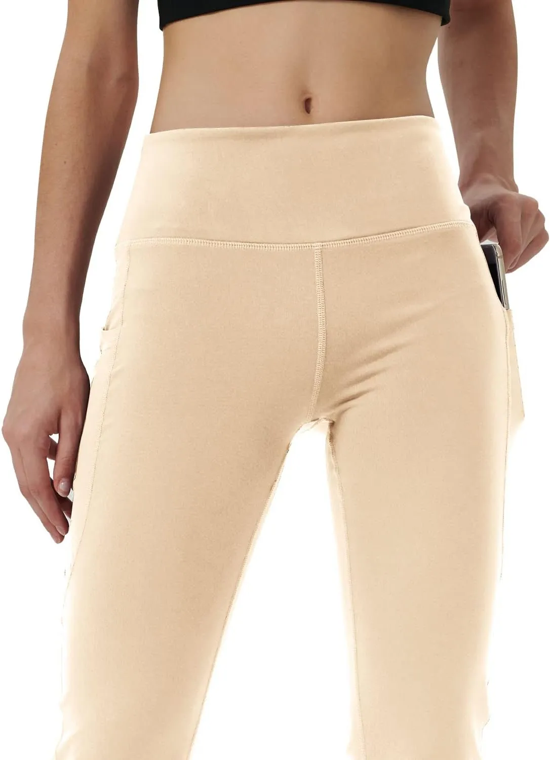 Women's Bootleg Yoga Pants with Hidden Pockets Tummy Control Running Legging Long Bootcut