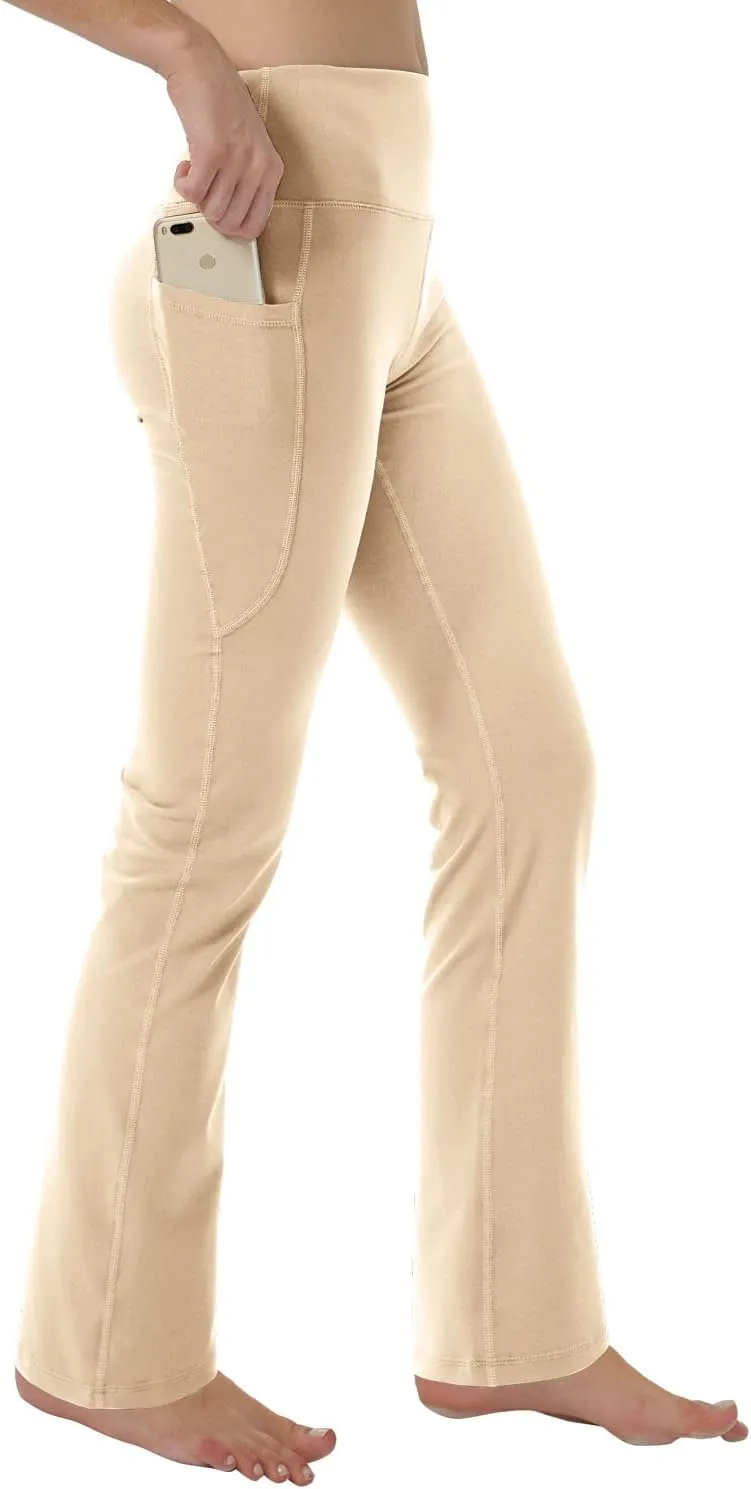 Women's Bootleg Yoga Pants with Hidden Pockets Tummy Control Running Legging Long Bootcut
