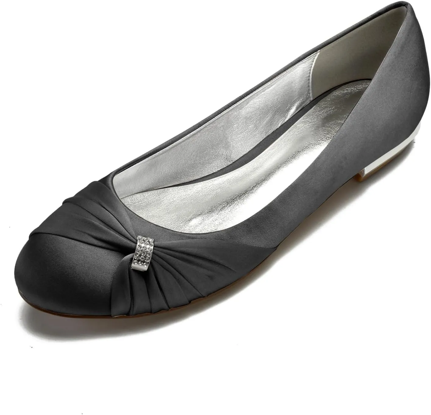 Women's Bride Wedding Shoes Satin Rhinestone Closed Ballet Flats Shoes Closed Toe Ballet Flat Bride Round Toe Wedding Dress Shoes