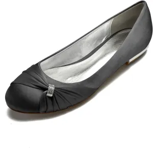 Women's Bride Wedding Shoes Satin Rhinestone Closed Ballet Flats Shoes Closed Toe Ballet Flat Bride Round Toe Wedding Dress Shoes