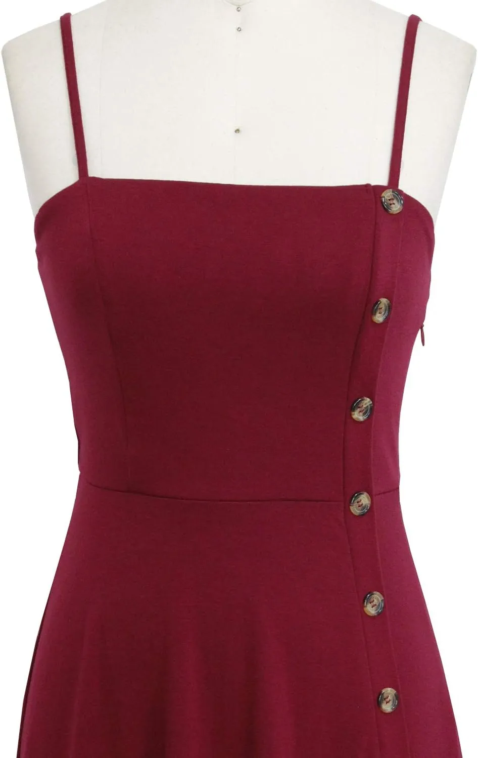 Women's Casual Summer Beach Flattering Flowy A-Line Spaghetti Straps Solid Cotton Button Down Midi Sundress