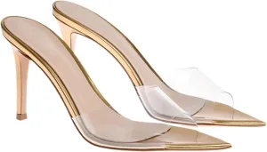 Women's Clear Pointed Toe Slingback Stilettos Heel Sandals Fashion Sexy Comfortable Summer Open Toe Backless Slip On Dress Slides Sandals for Casual Outdoor Party Work Wedding