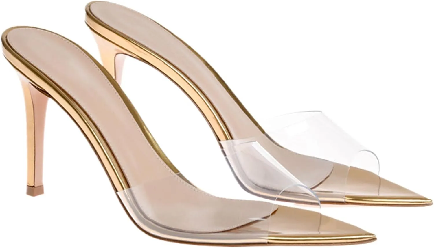 Women's Clear Pointed Toe Slingback Stilettos Heel Sandals Fashion Sexy Comfortable Summer Open Toe Backless Slip On Dress Slides Sandals for Casual Outdoor Party Work Wedding