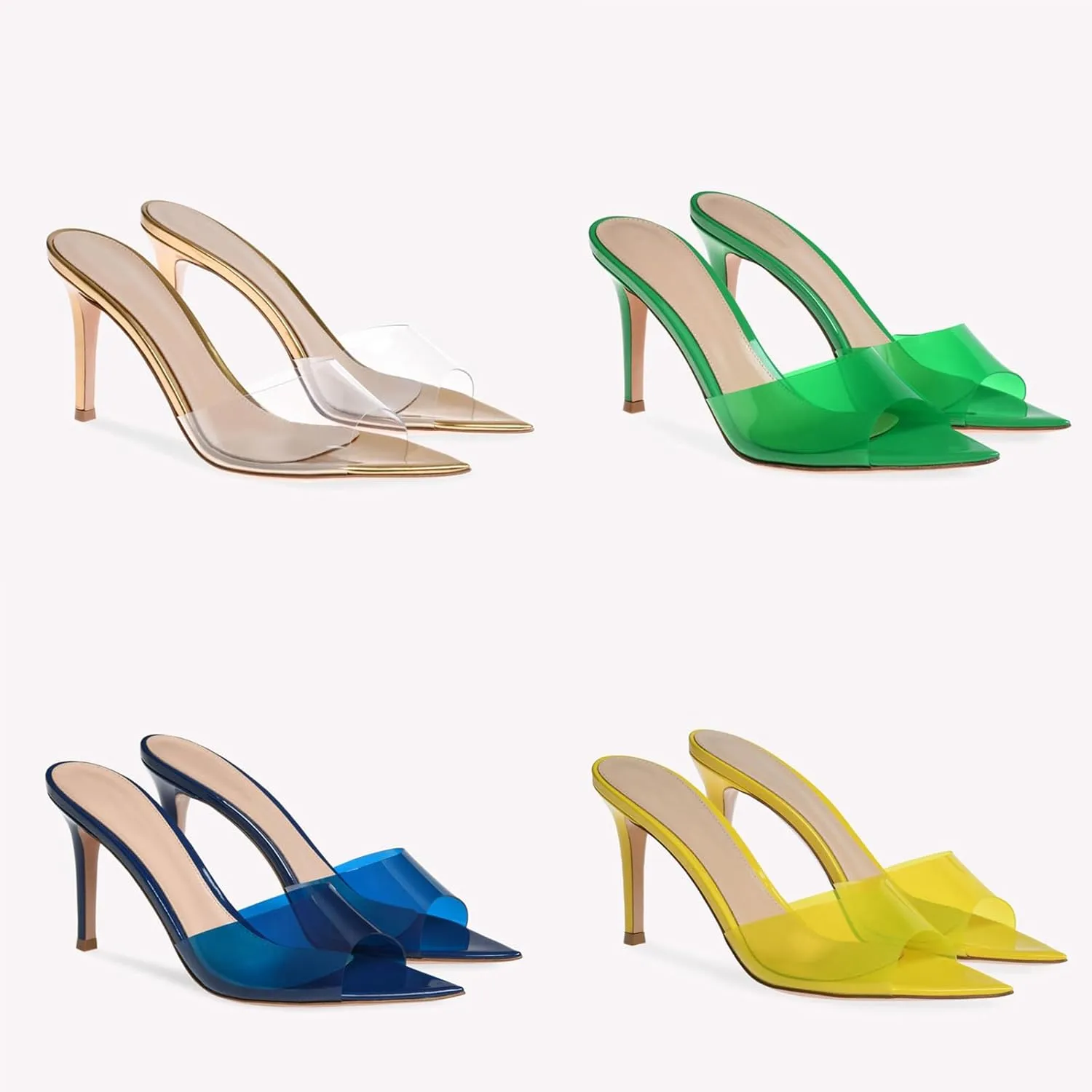 Women's Clear Pointed Toe Slingback Stilettos Heel Sandals Fashion Sexy Comfortable Summer Open Toe Backless Slip On Dress Slides Sandals for Casual Outdoor Party Work Wedding