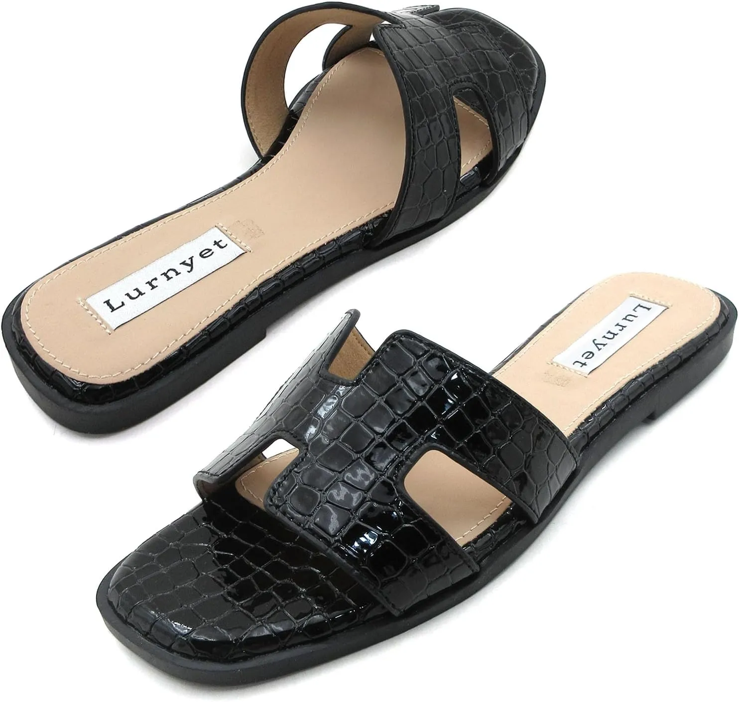 Women's Comfort Cushion Flat Sandal with Crocodile Pattern: Stylish Design Slide, Non-Slip Rubber Sole, Latex Insole for Comfort, Perfect for Parties, Gatherings, Casual Wear, Vacations, and Beach Days