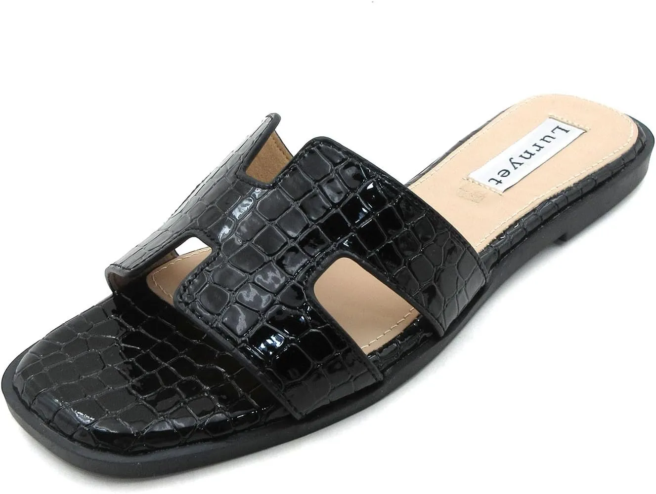 Women's Comfort Cushion Flat Sandal with Crocodile Pattern: Stylish Design Slide, Non-Slip Rubber Sole, Latex Insole for Comfort, Perfect for Parties, Gatherings, Casual Wear, Vacations, and Beach Days