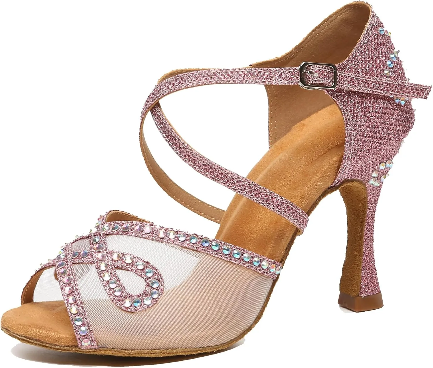 Womens Comfortable Ballroom Dance Shoes Rhinestones Pattern Wedding Sandals