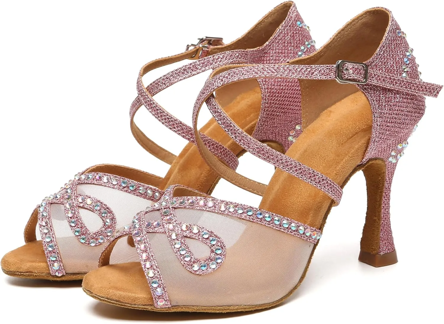 Womens Comfortable Ballroom Dance Shoes Rhinestones Pattern Wedding Sandals