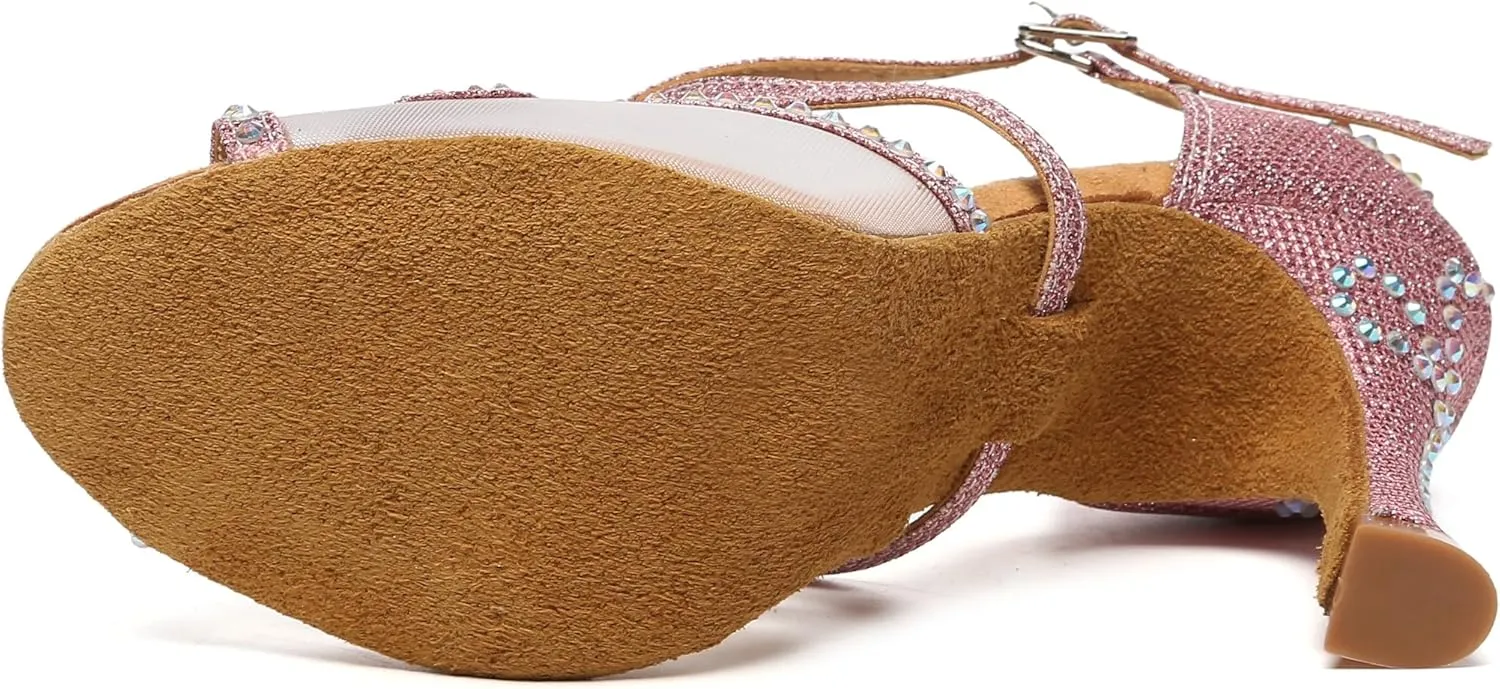 Womens Comfortable Ballroom Dance Shoes Rhinestones Pattern Wedding Sandals