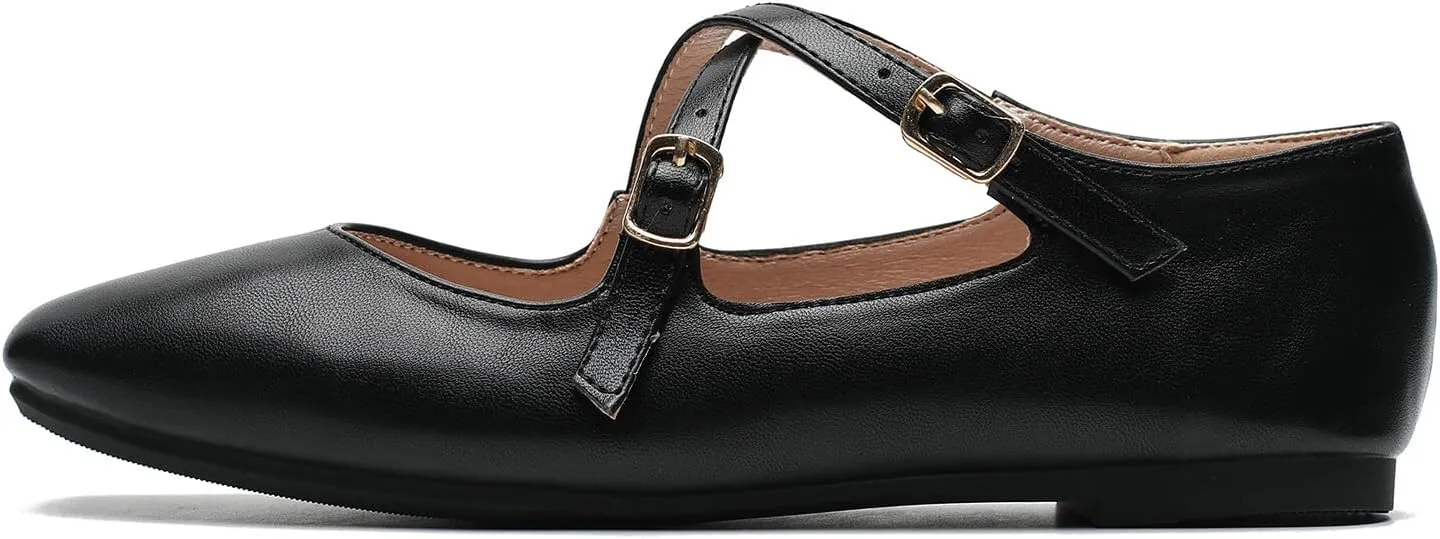 Women's Cross Strap Ballet Flats Square Toe Casual Retro Mary Jane Lolita Dress Shoes