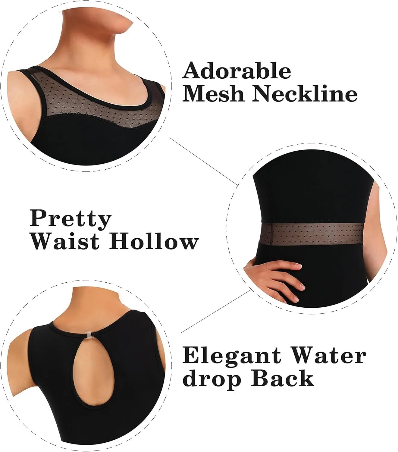 Womens Dance Leotard for Ballet Hollow Back, Mesh Neckline Panel, Chest Lining