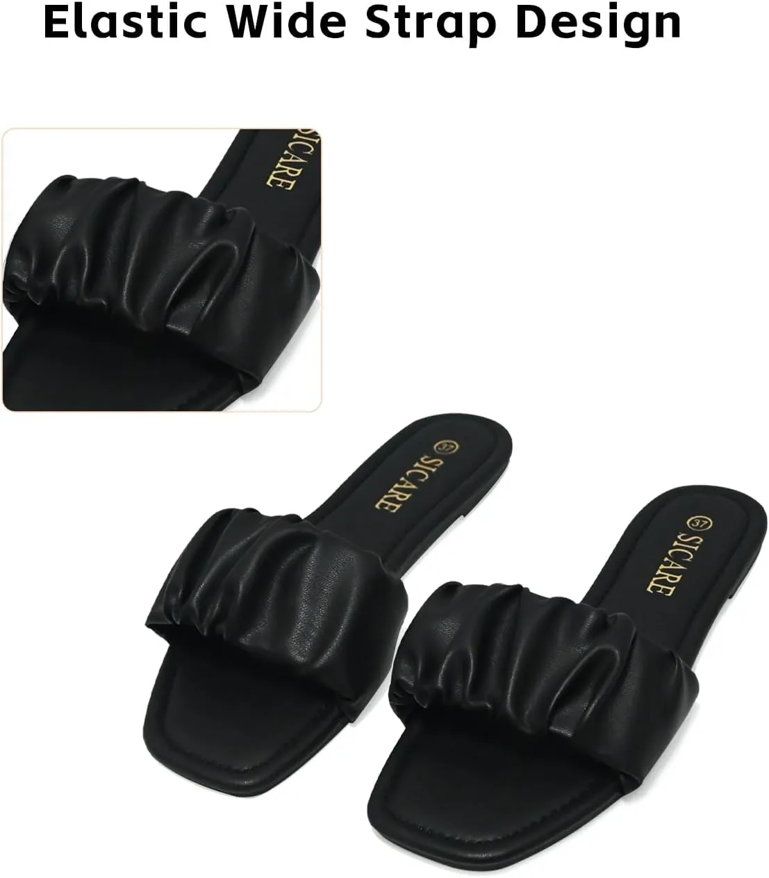 Women's Flat Sandals Comfortable Casual Square Open Toe Slide Sandals Trendy Flexiable Strap Summer Beach Sandals Cute Slip On Dressy Mlue Black White Nude Sandals