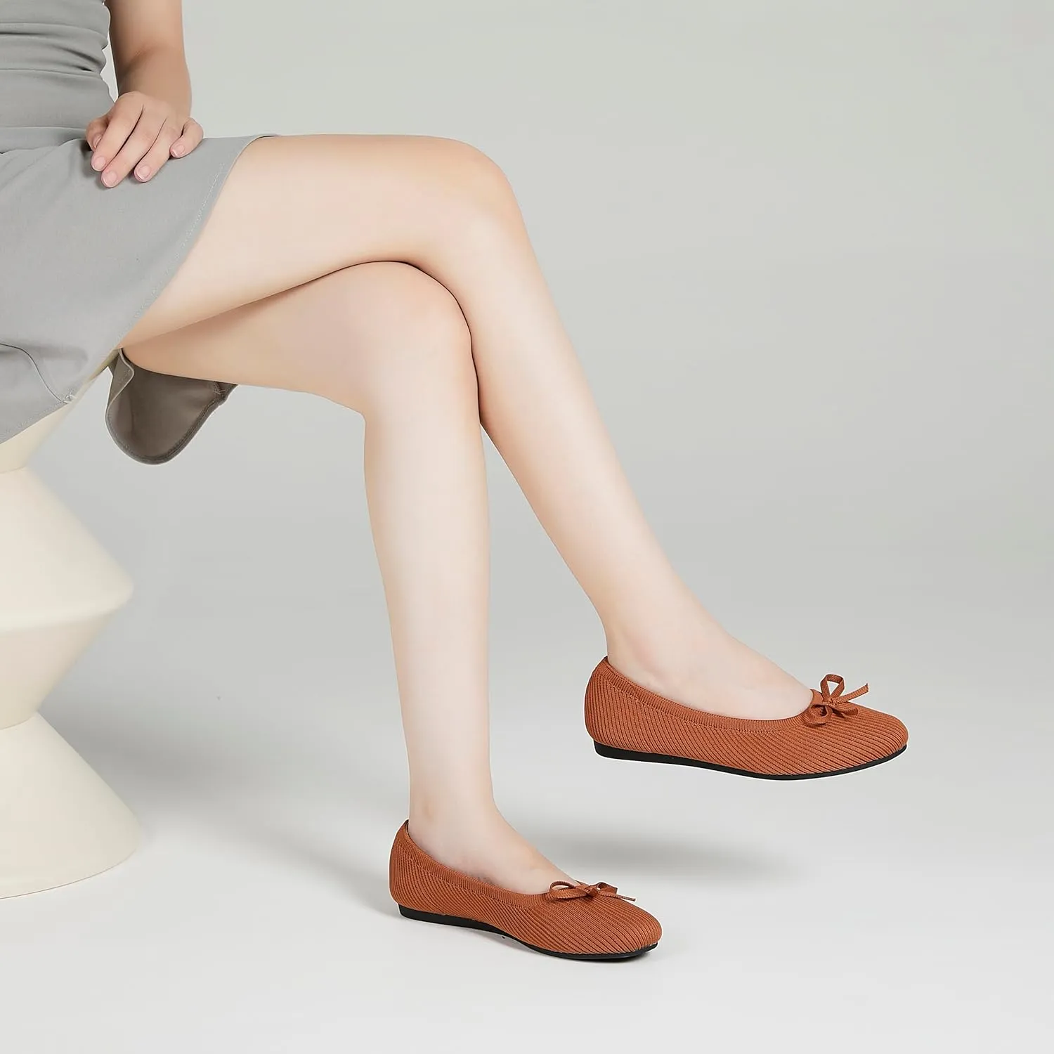 Women's Flats Shoes Knit Mesh Ballet Flats with Bow Comfortable Round Toe Washable Dressy Flat