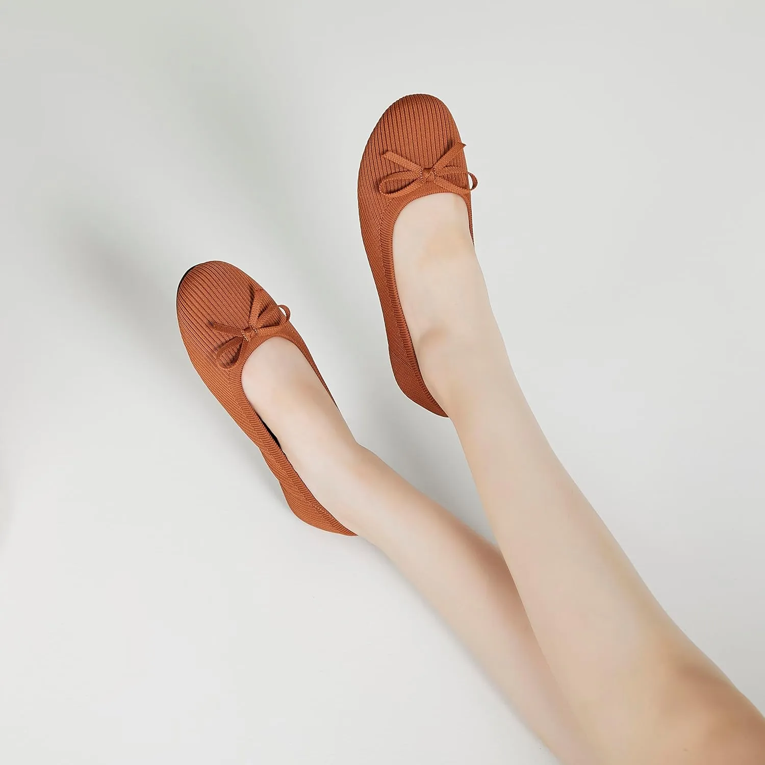 Women's Flats Shoes Knit Mesh Ballet Flats with Bow Comfortable Round Toe Washable Dressy Flat