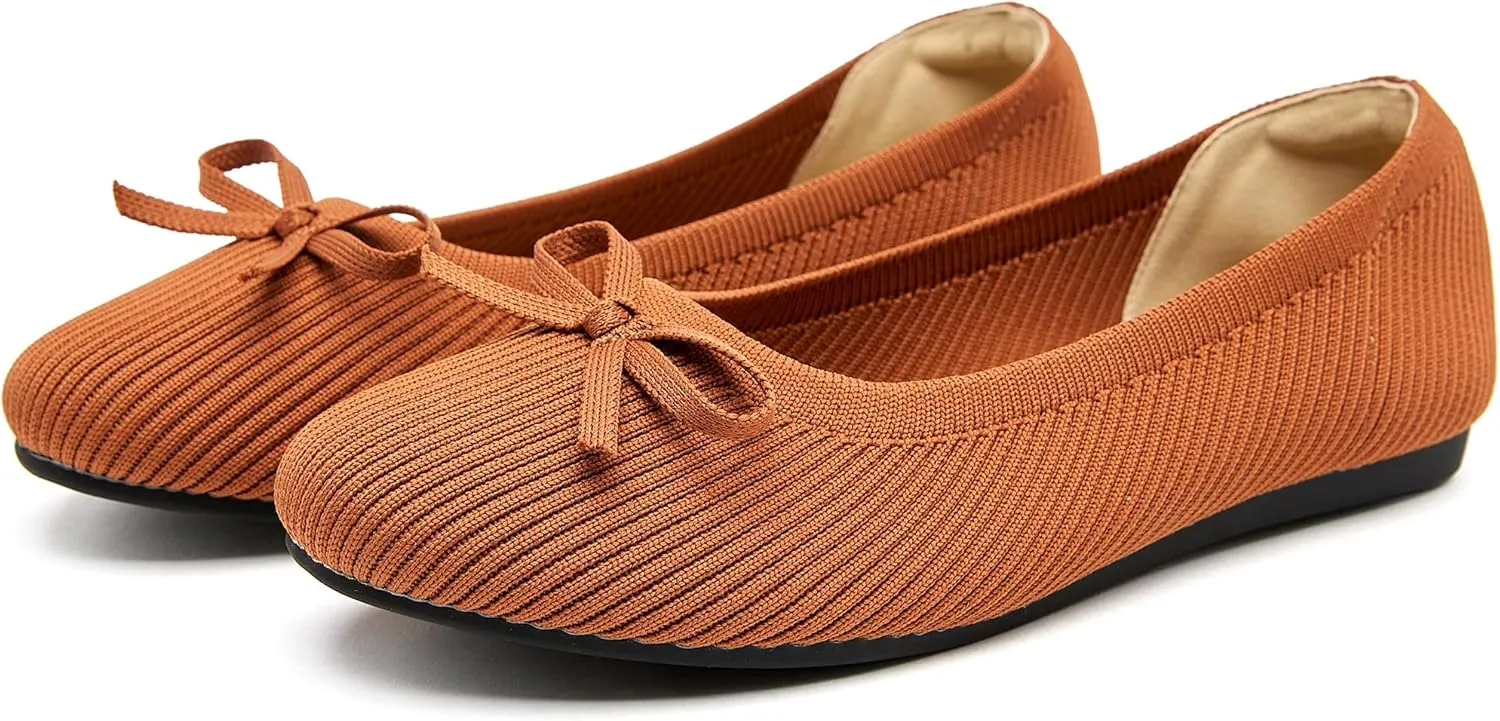 Women's Flats Shoes Knit Mesh Ballet Flats with Bow Comfortable Round Toe Washable Dressy Flat
