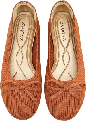 Women's Flats Shoes Knit Mesh Ballet Flats with Bow Comfortable Round Toe Washable Dressy Flat