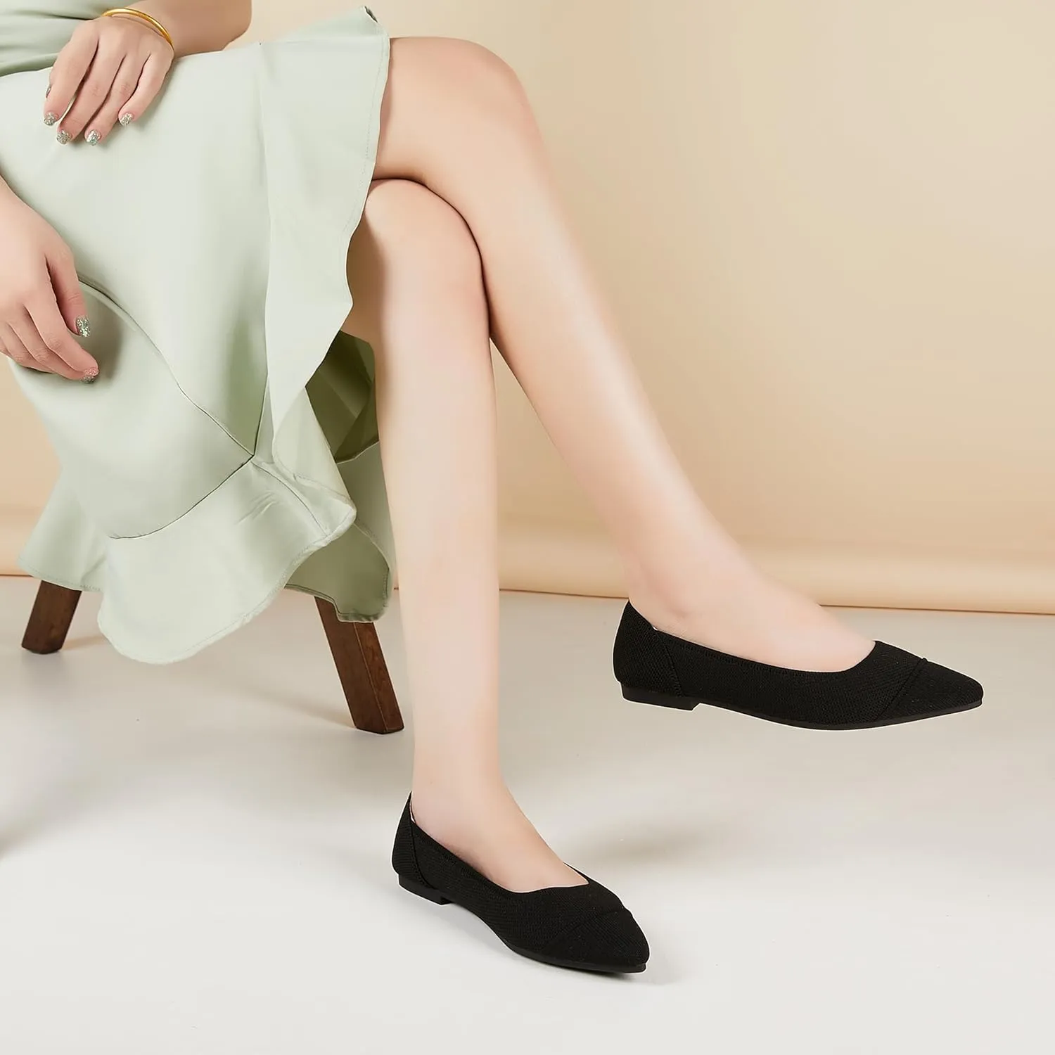 Women's Flats Shoes Knit Pointed Toe Ballet Flats Comfortable Dressy Washable Ballerina Flat