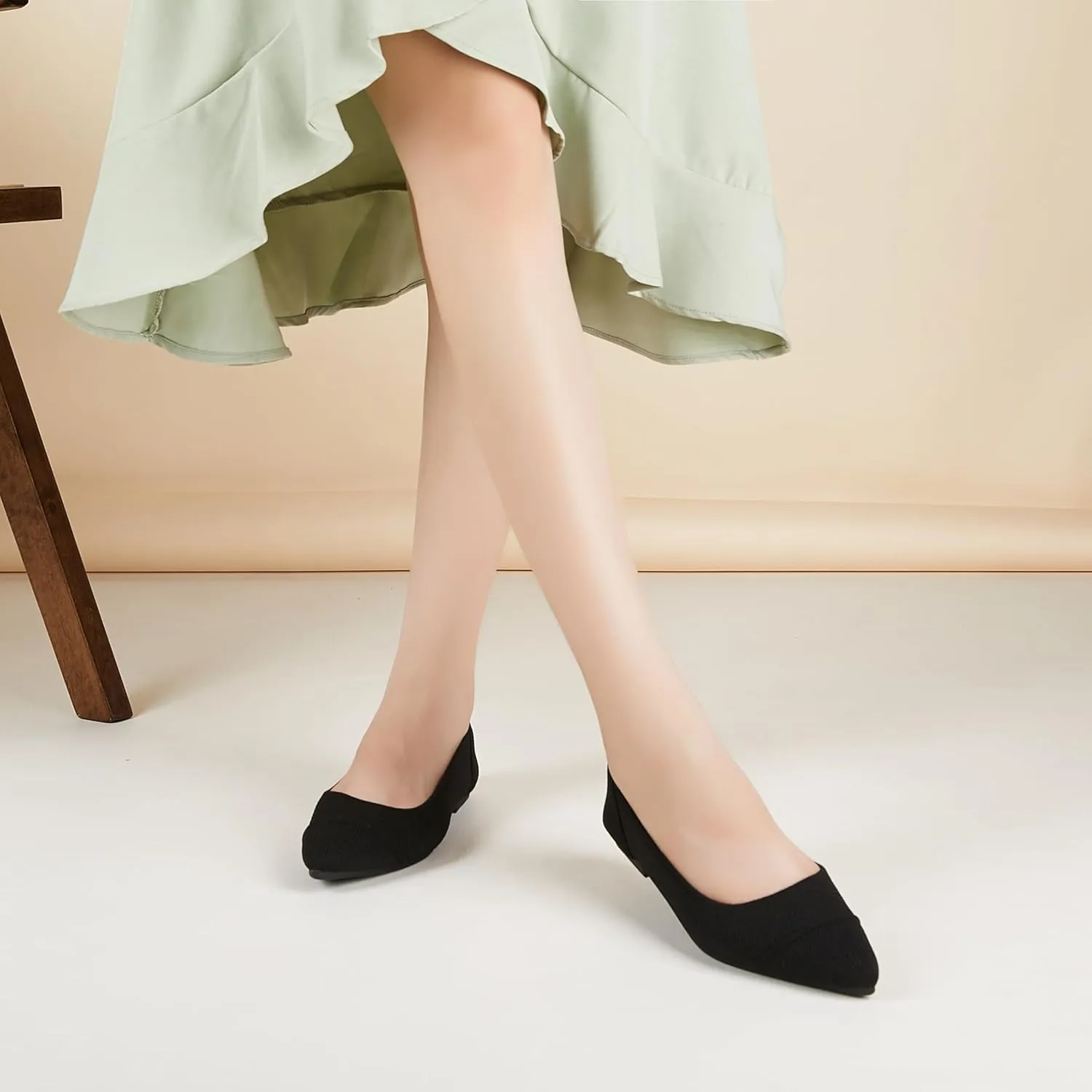 Women's Flats Shoes Knit Pointed Toe Ballet Flats Comfortable Dressy Washable Ballerina Flat