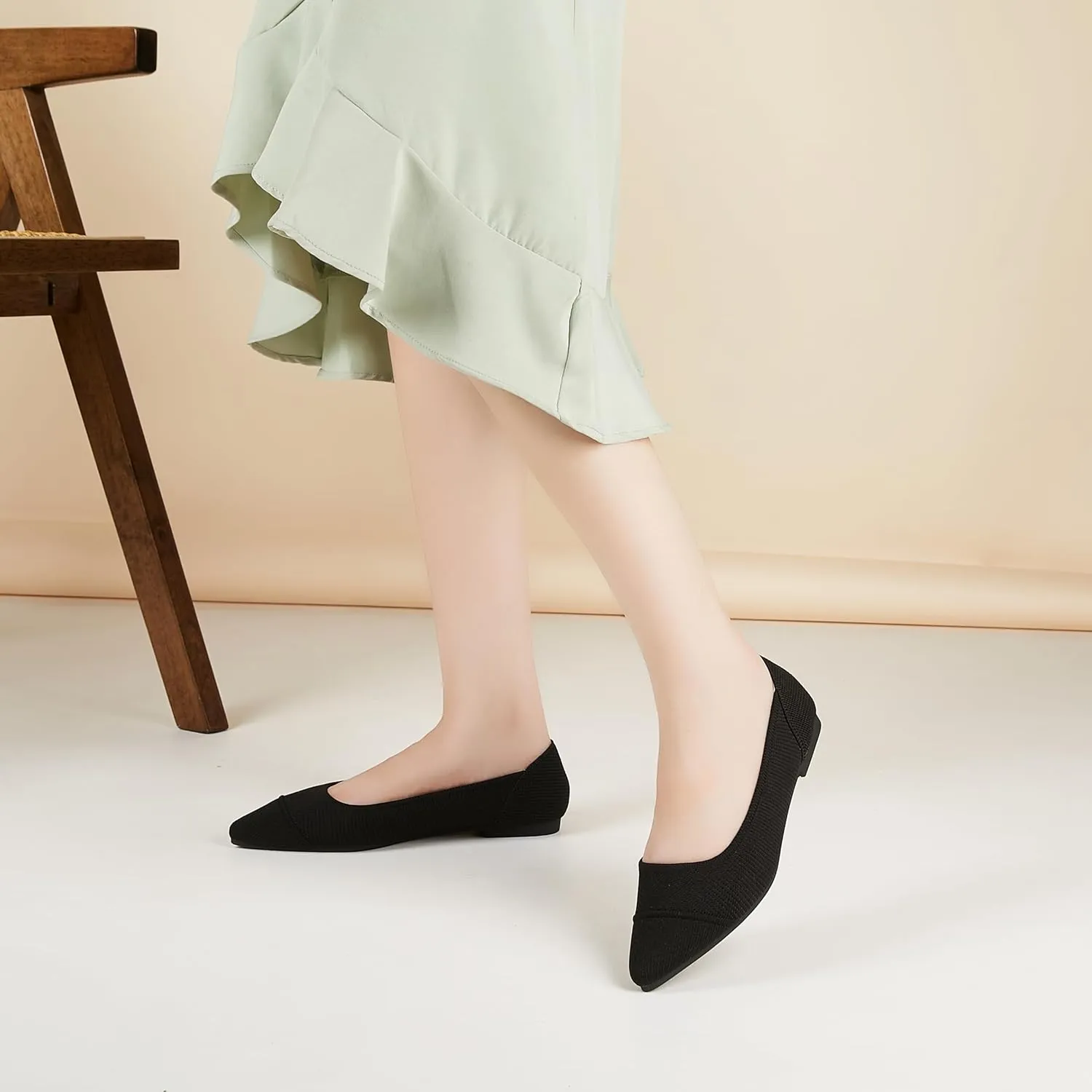 Women's Flats Shoes Knit Pointed Toe Ballet Flats Comfortable Dressy Washable Ballerina Flat