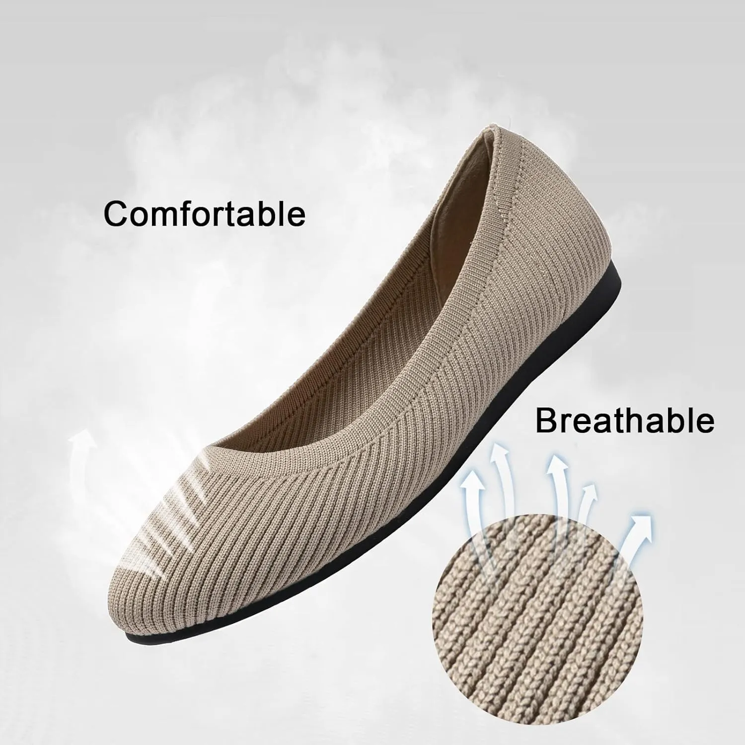 Women's Flats Shoes Round Toe Knit Ballet Comfortable Dressy Slip On Flat